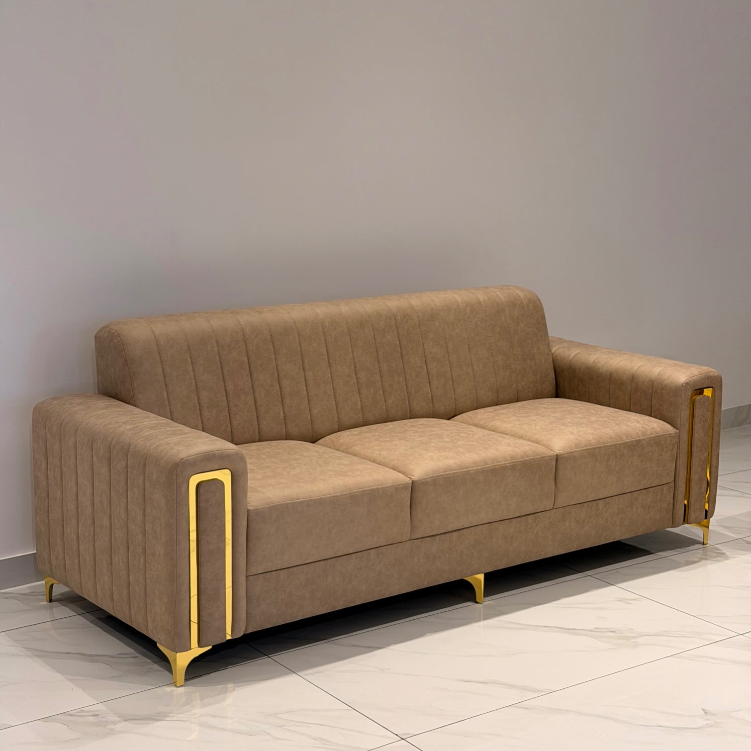 BOXER 3+3 SOFA SET | SUEDE FABRIC & WOOD FRAME | BEIGE