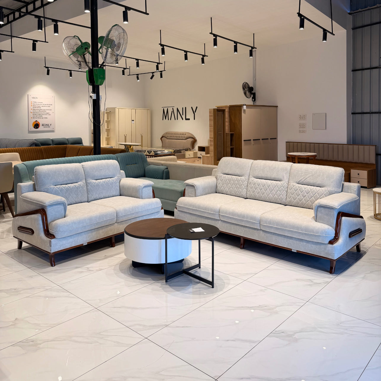 Barfi 3+2 Sofa Set – Premium Suede Fabric with Mahogany Frame