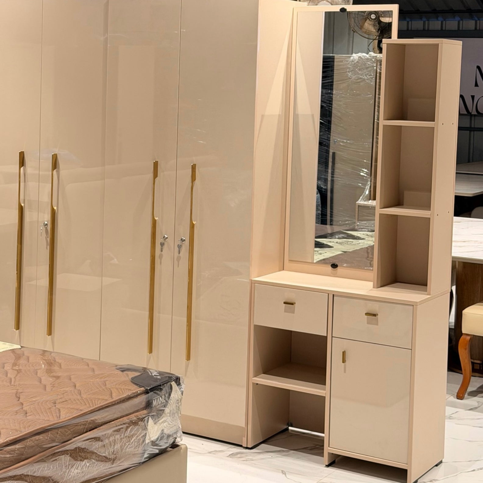 Ivory Bedroom Set – Cot, Wardrobe, Dressing Table & Side Box