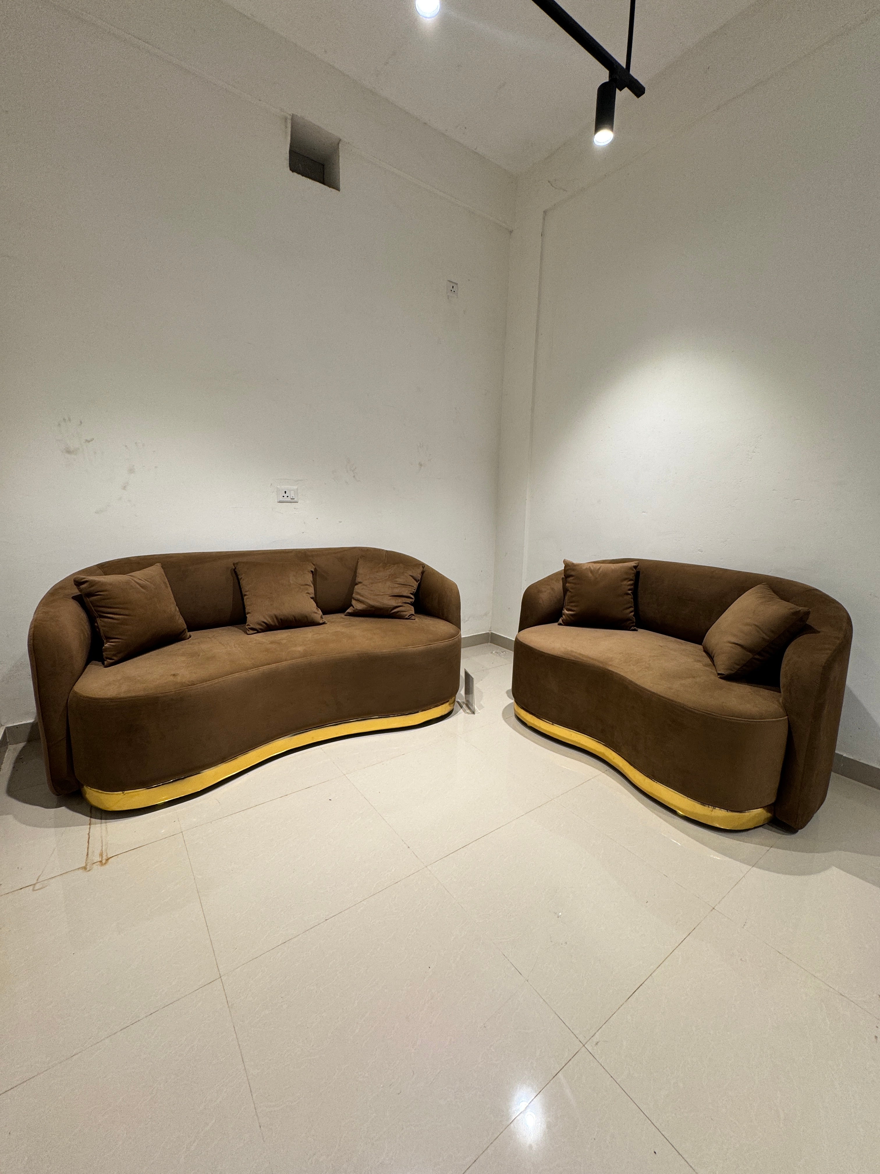 BROWNISH 3+3 SOFA SET | ACACIA WOOD & FABRIC