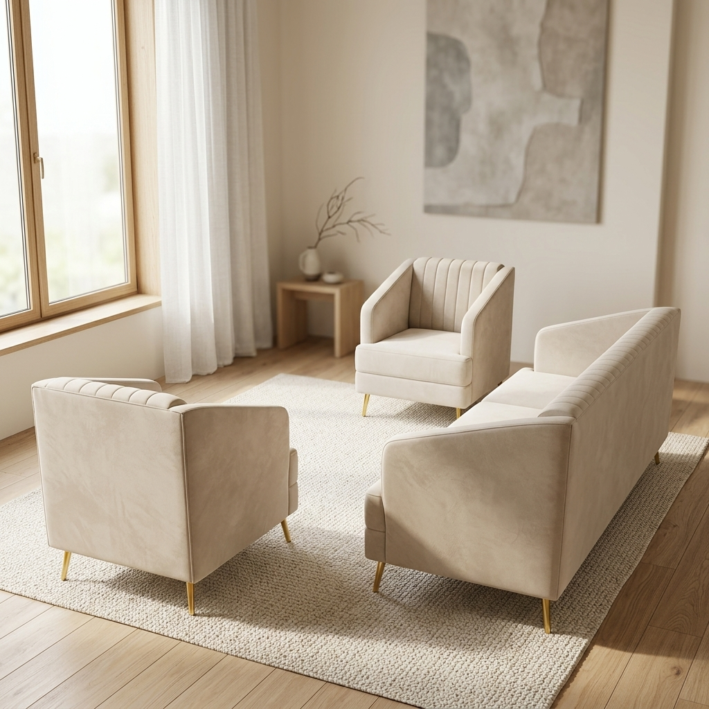 ARM ROYAL 3+1+1 SOFA SET | ACACIA WOOD & FABRIC UPHOLSTERY