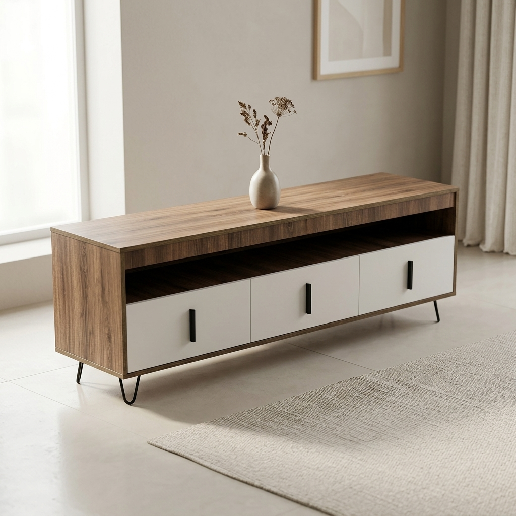 Tv Units – Solid Wood Off White And Dark Cream