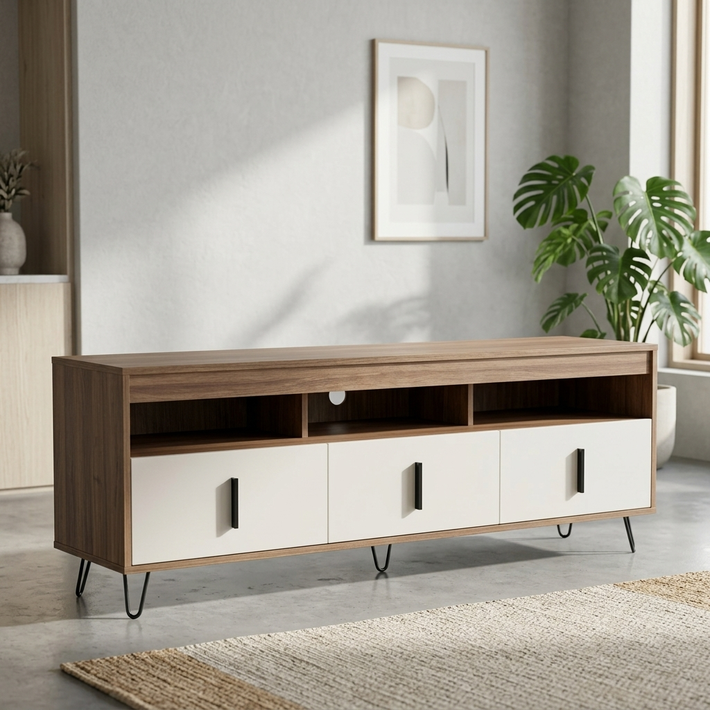 Tv Units – Solid Wood Off White And Dark Cream