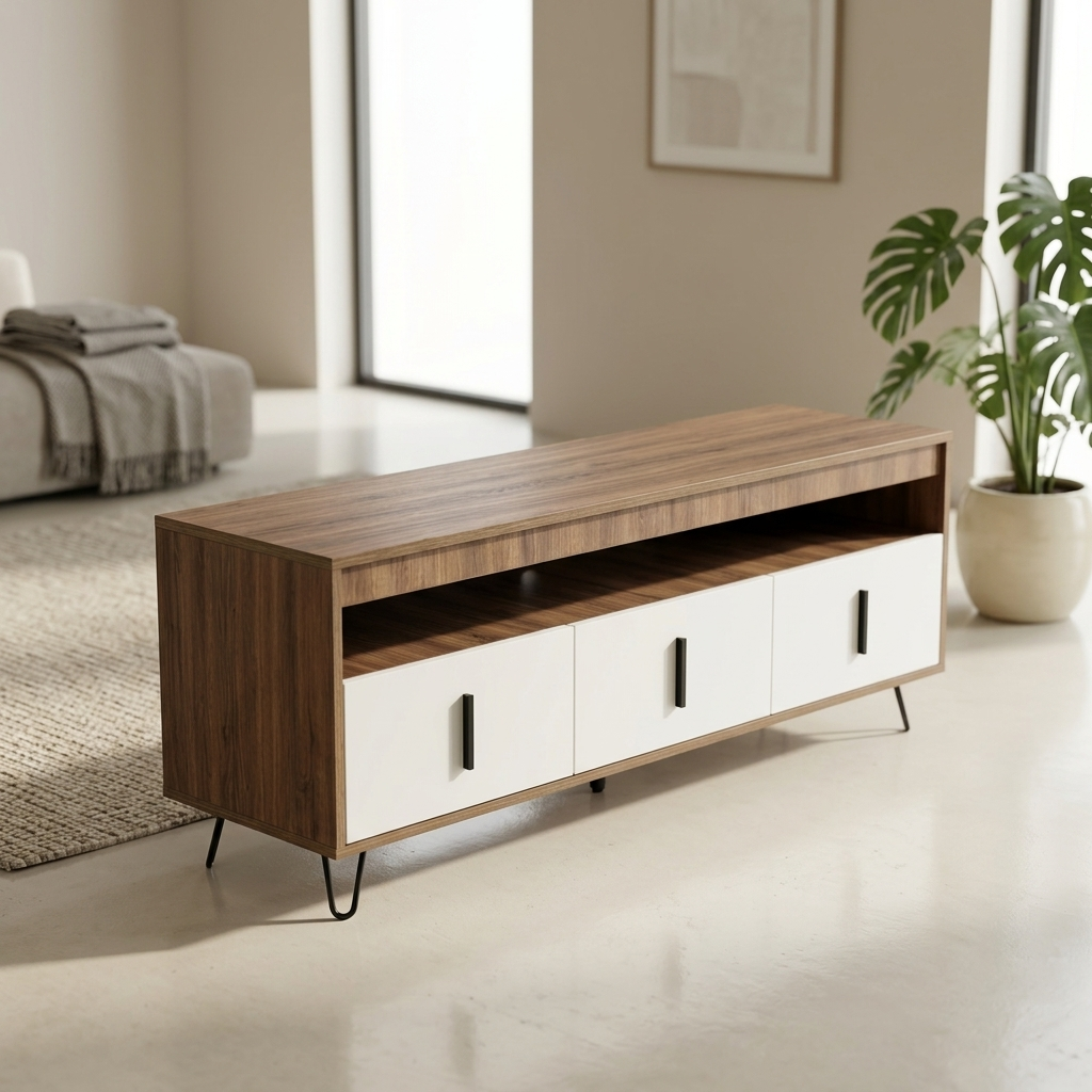 Tv Units – Solid Wood Off White And Dark Cream