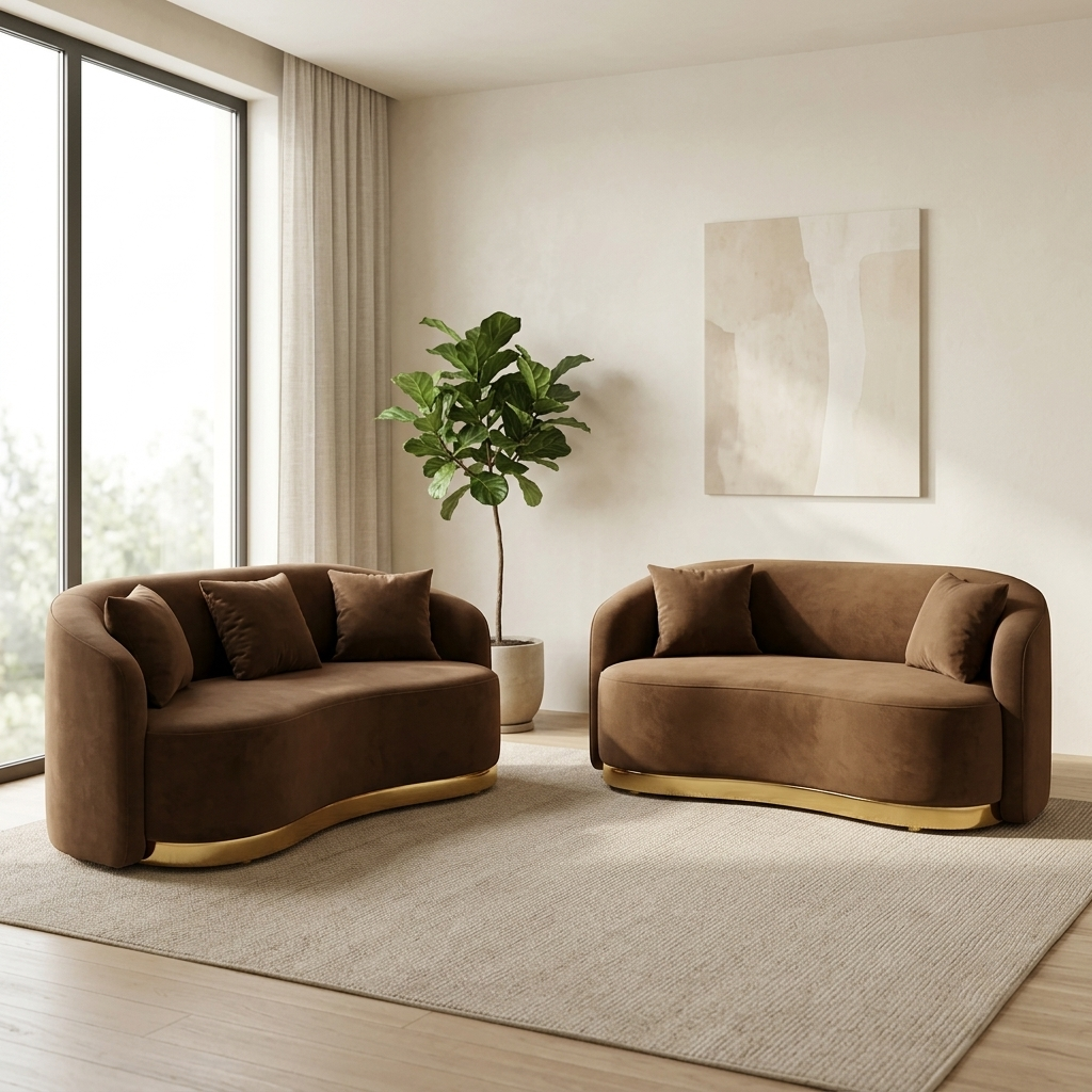 BROWNISH 3+3 SOFA SET | ACACIA WOOD & FABRIC