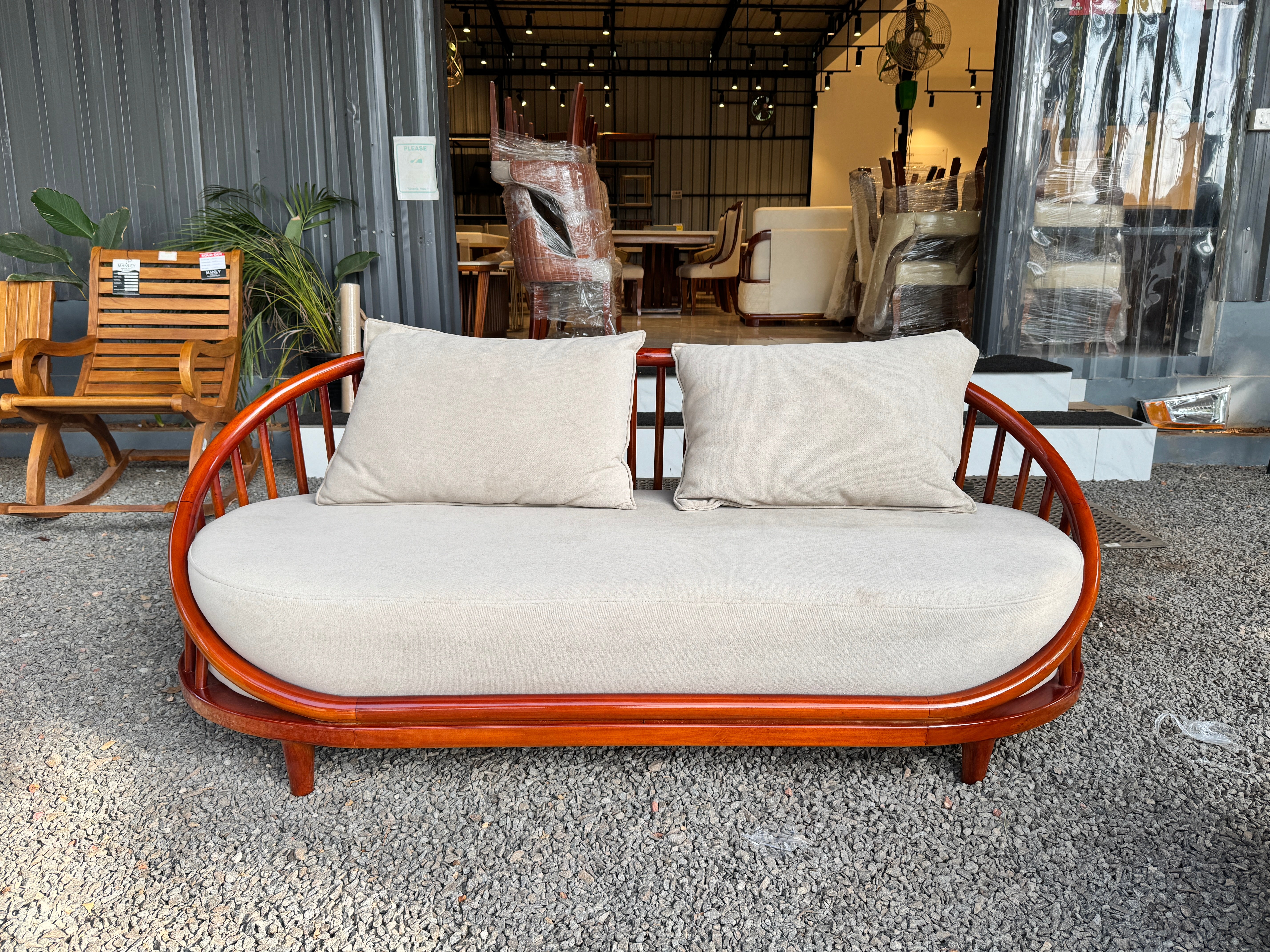 POSH 2+1+1 SOFA SET | SUEDE FABRIC & MAHOGANY FRAME | GREY