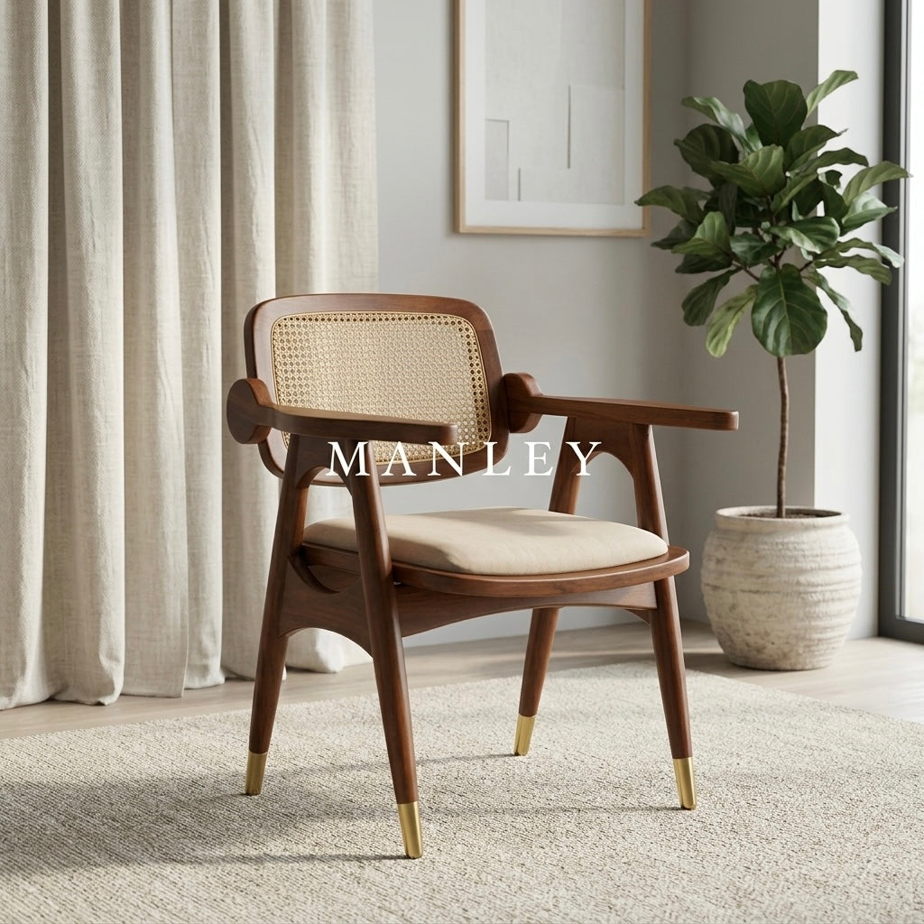 ROYAL HIGH BACK CHAIR | MAHOGANY & FABRIC | CREAM
