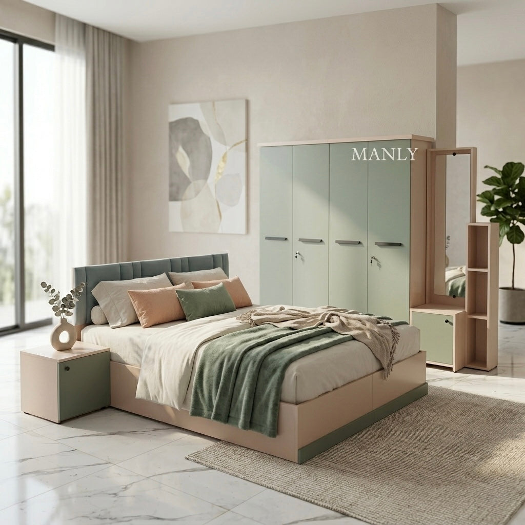 SPYDER PREMIUM 4-DOOR QUEEN SIZE BEDROOM SET | PARTICLE BOARD | OLIVE GREEN