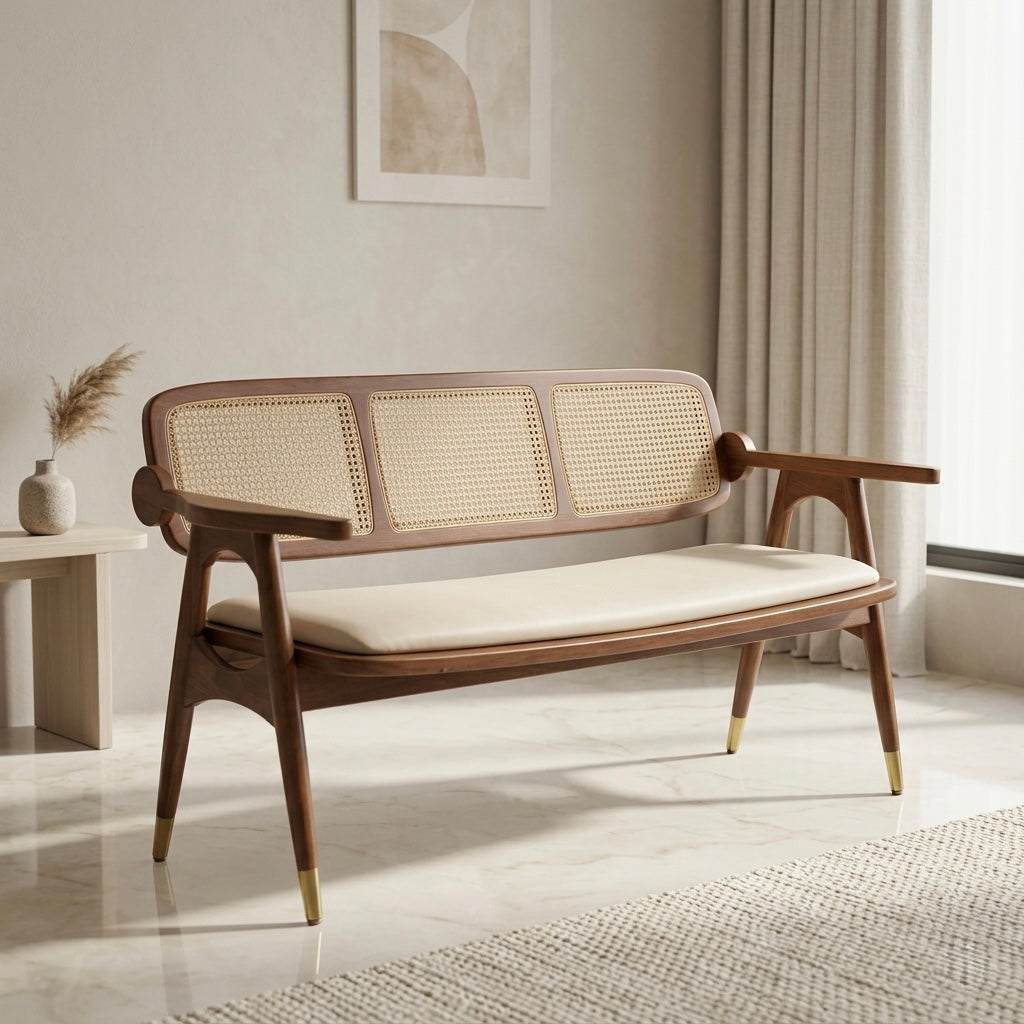 IMPERIAL THRONE 3-SEATER SITOUT BENCH | MAHOGANY & FABRIC | CREAM