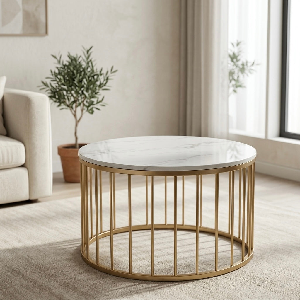ROUND SINGLE TEAPOY | WHITE CERAMIC TOP & METAL FRAME | LARGE