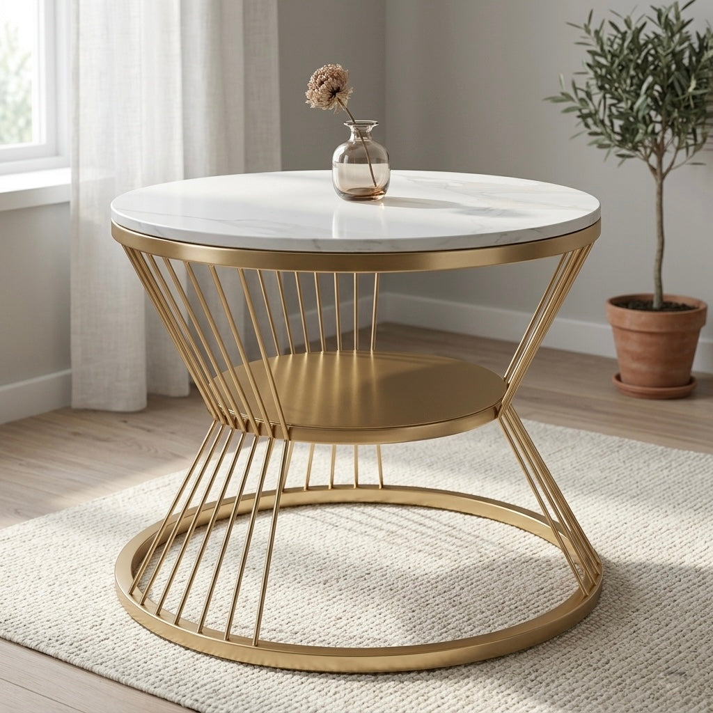 ROUND PANDORA SINGLE TEAPOY | WHITE CERAMIC TOP & METAL FRAME