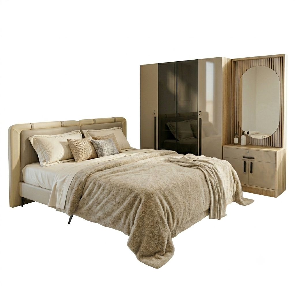 MOZART 4 DOOR KING SIZE BEDROOMSET- COLOUR GREY-PARTICLE BOARD AND UV BOARD DOORS