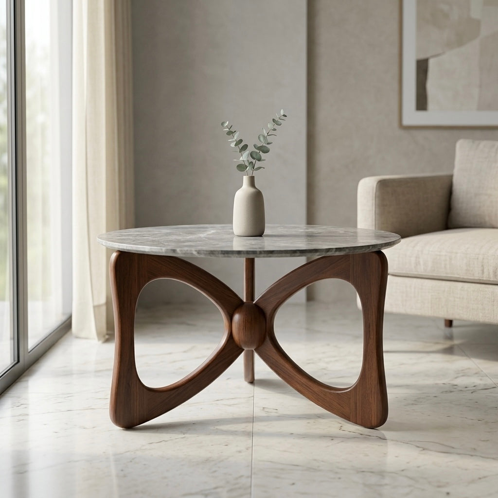 BUTTERFLY LUXE COFEE TABLE | MAHOGANY WOOD & CERAMIC TOP