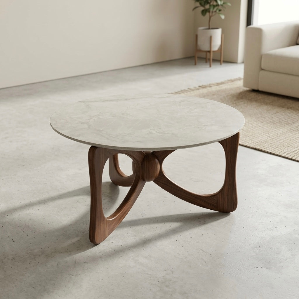 BUTTERFLY LUXE COFEE TABLE | MAHOGANY WOOD & CERAMIC TOP