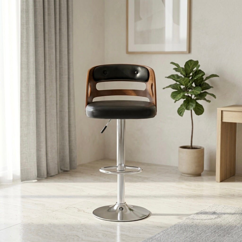 LEYON BAR CHAIR | WOOD FRAME & REXIN UPHOLSTERY