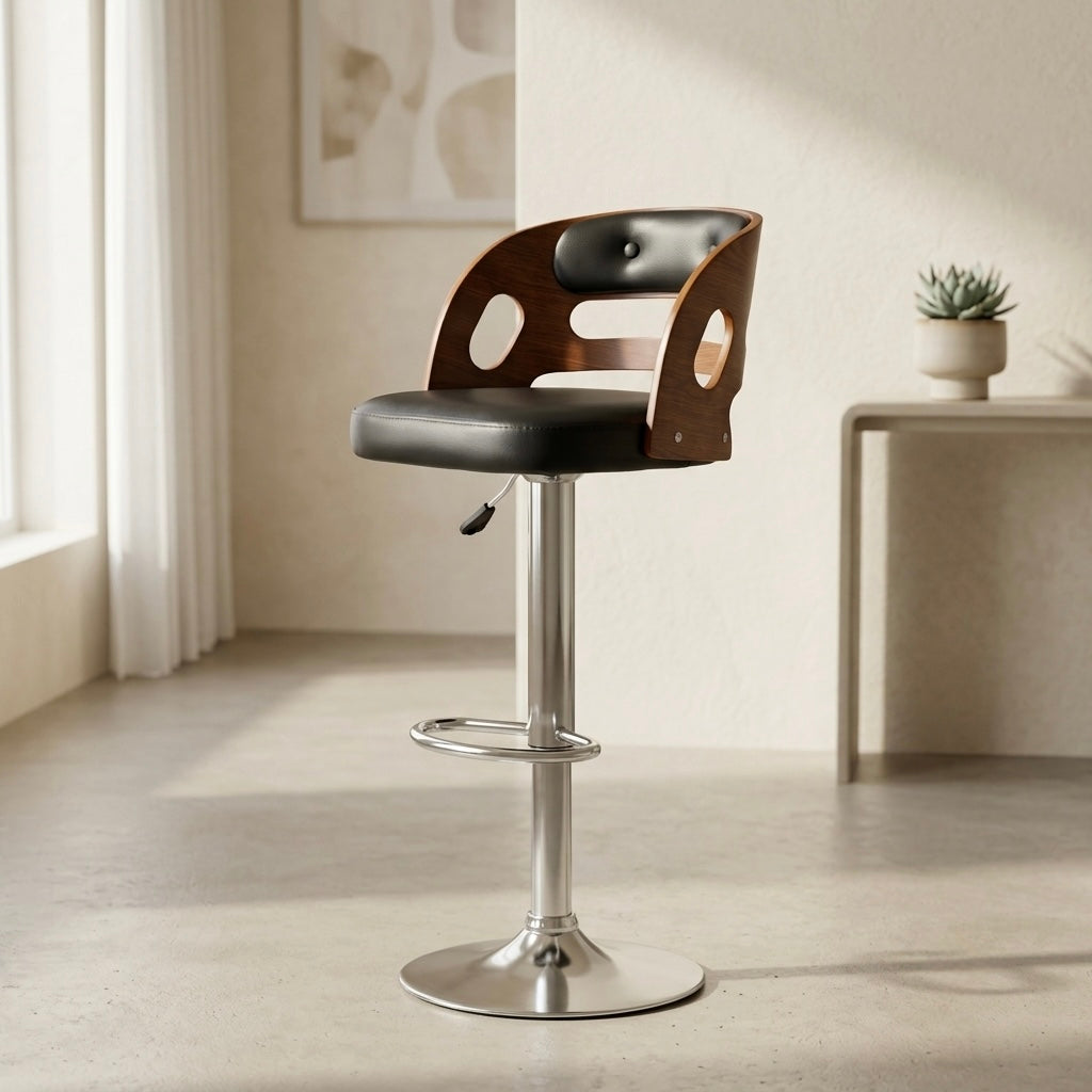 LEYON BAR CHAIR | WOOD FRAME & REXIN UPHOLSTERY