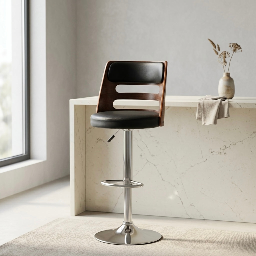 FINCH BAR CHAIR | ACACIA WOOD & METAL FRAME | REXIN UPHOLSTERY | IMPORTED