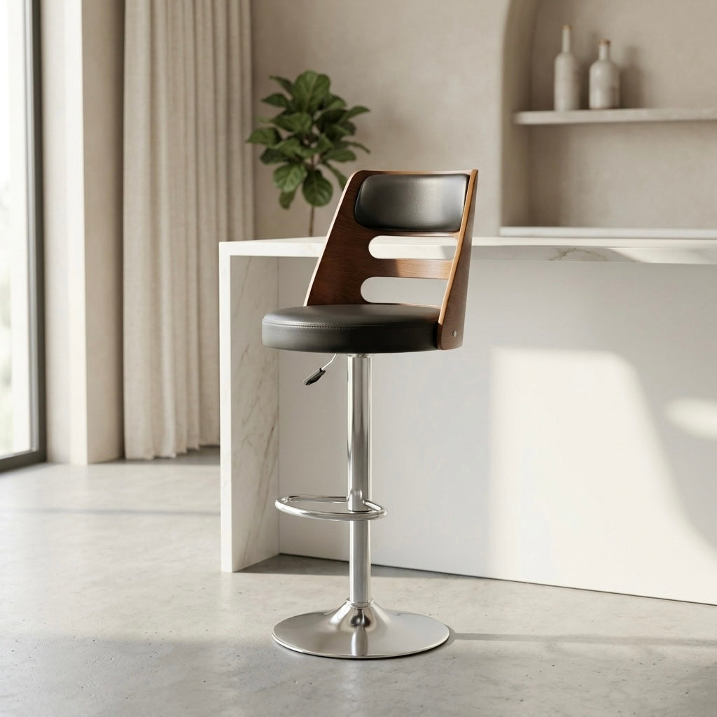 FINCH BAR CHAIR | ACACIA WOOD & METAL FRAME | REXIN UPHOLSTERY | IMPORTED