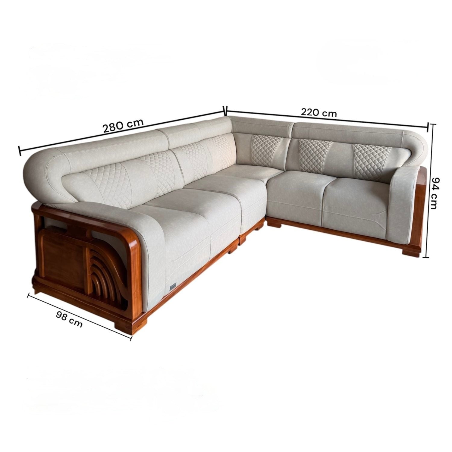 Quill Corner Sofa Set | 3+2 | Fabric & Mahogany Frame | Light Green