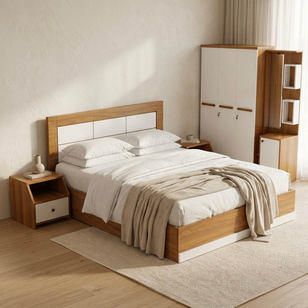 PULSE 3-DOOR QUEEN SIZE BEDROOM SET | PARTICLE BOARD & UV BOARD | WHITE
