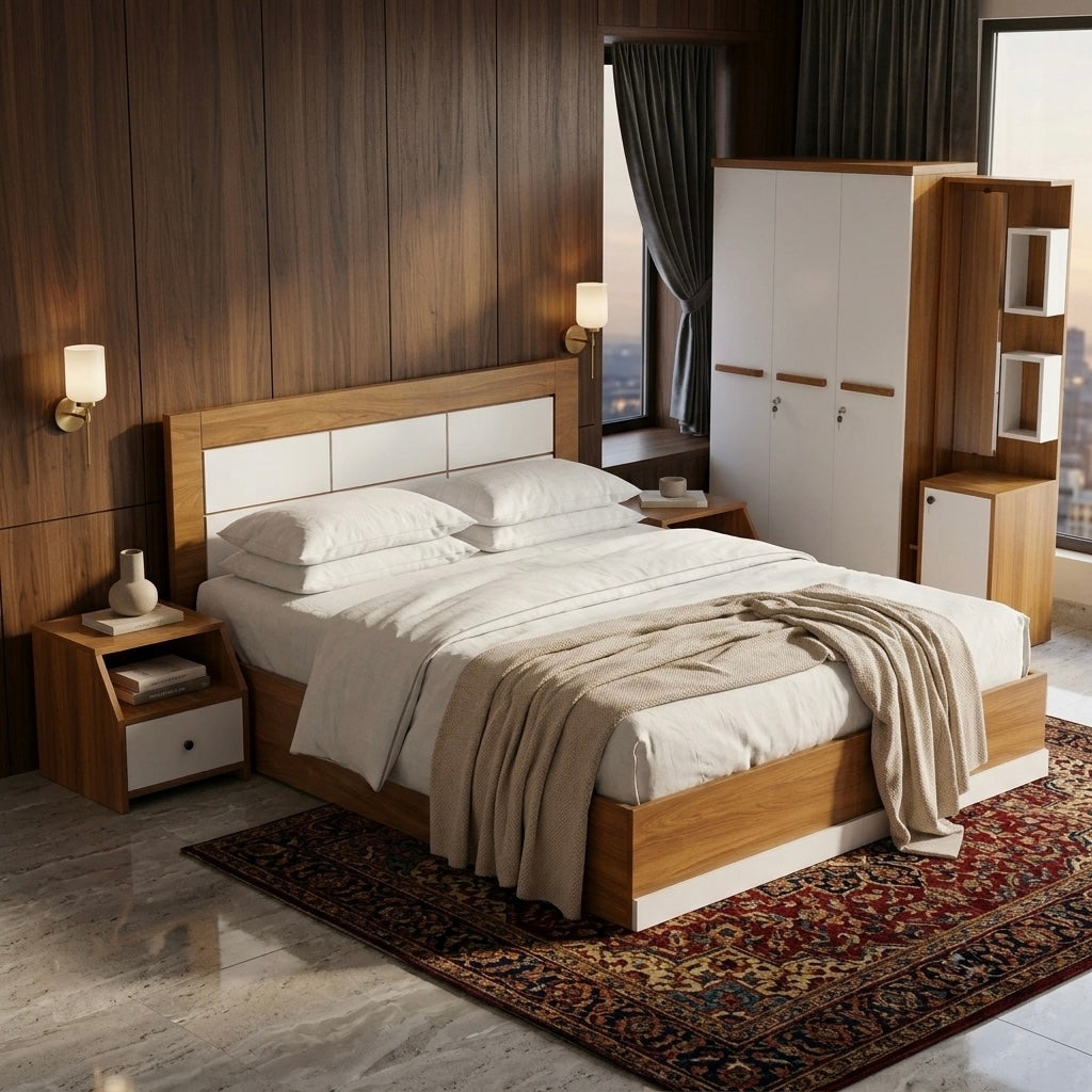 PULSE 3-DOOR QUEEN SIZE BEDROOM SET | PARTICLE BOARD & UV BOARD | WHITE