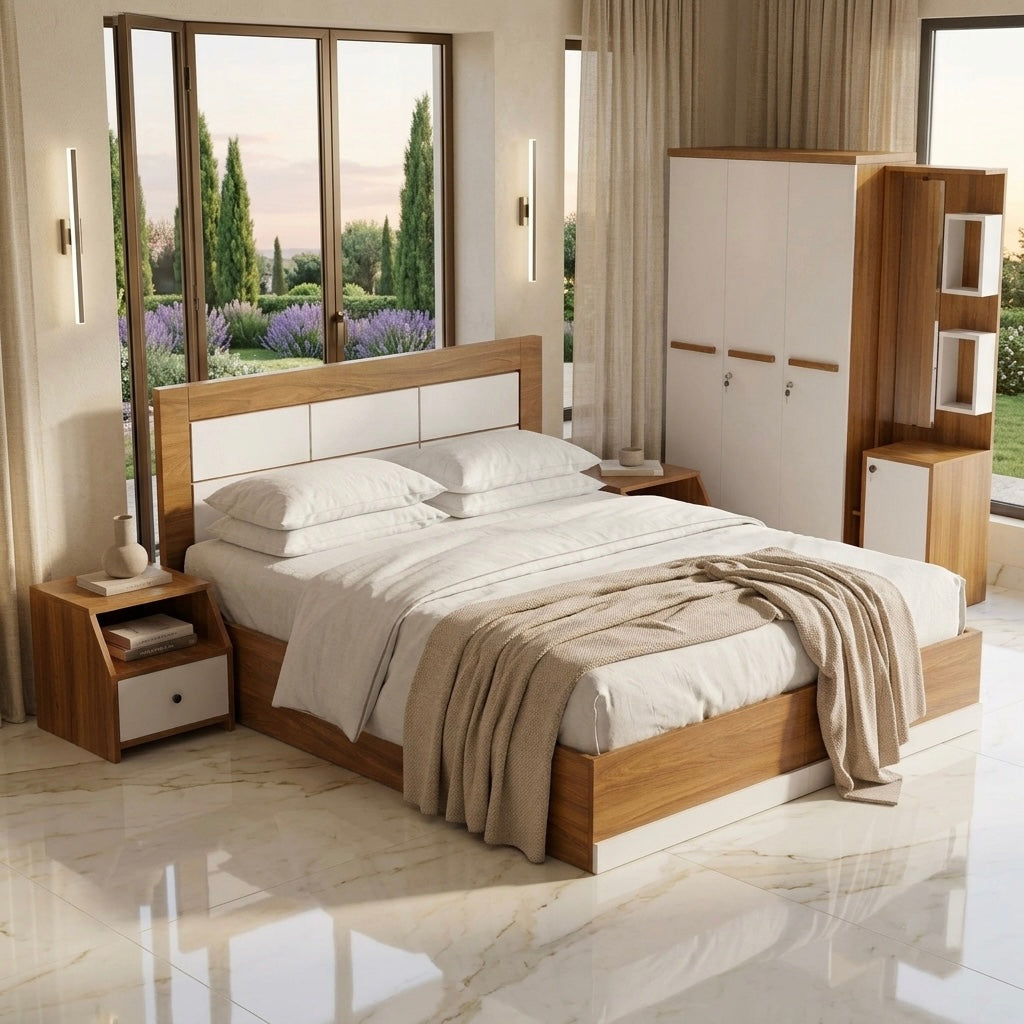 PULSE 3-DOOR QUEEN SIZE BEDROOM SET | PARTICLE BOARD & UV BOARD | WHITE