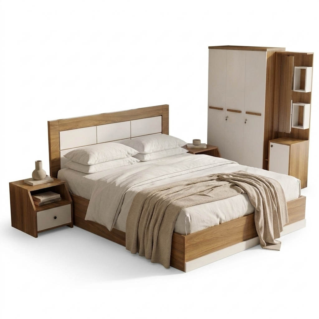 PULSE 3-DOOR QUEEN SIZE BEDROOM SET | PARTICLE BOARD & UV BOARD | WHITE