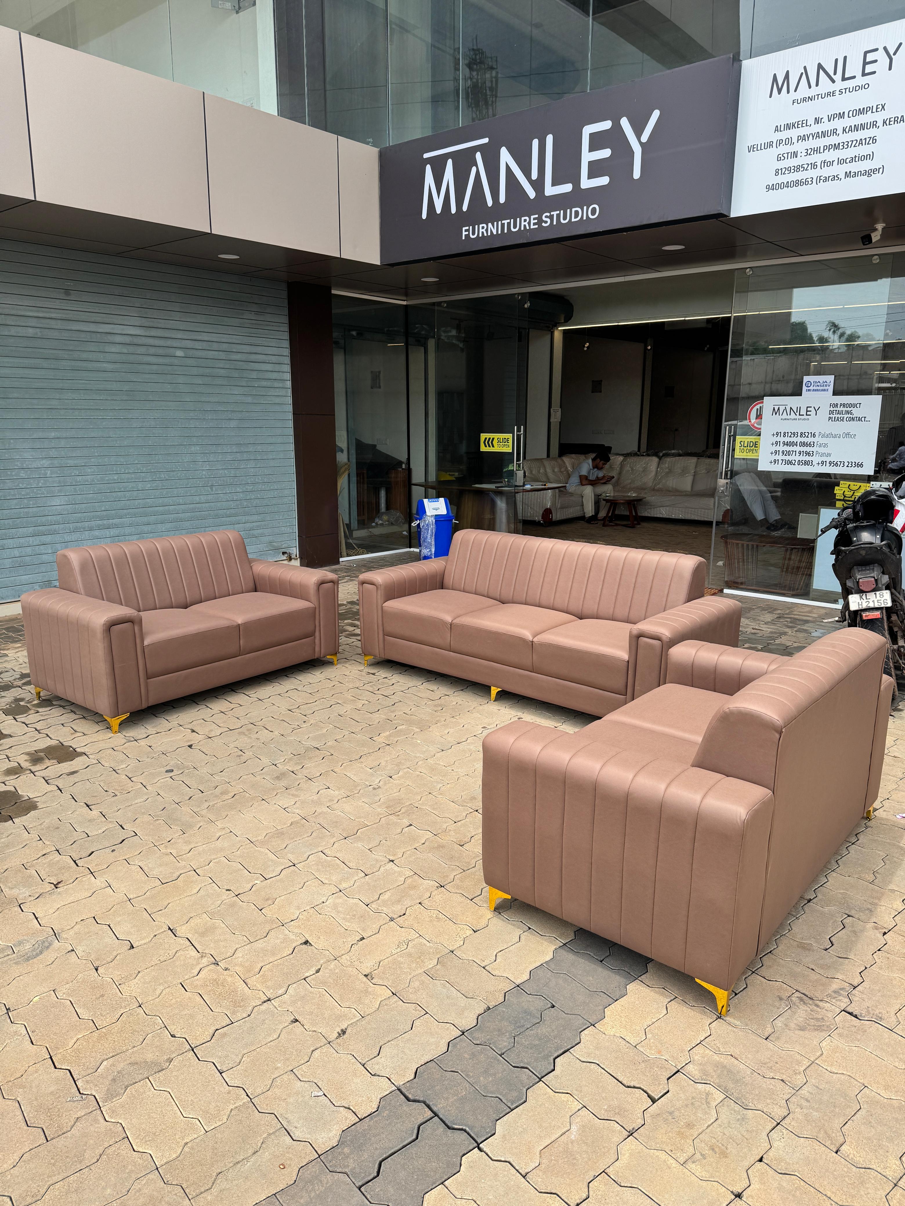BOXER LINER 3+2+2 SOFA SET | ACACIA WOOD & SUEDE FABRIC | BROWN