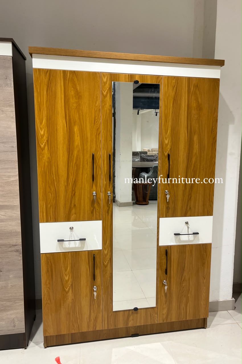 LAYON 3 DOOR WARDROBE -PARTICLE BOARD -BROWN AND WHITE COLOUR