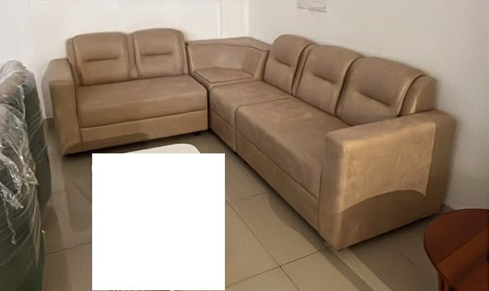 MILAN CORNER SOFA SET | ACACIA WOOD & SUEDE FABRIC UPHOLSTERY | BEIGE