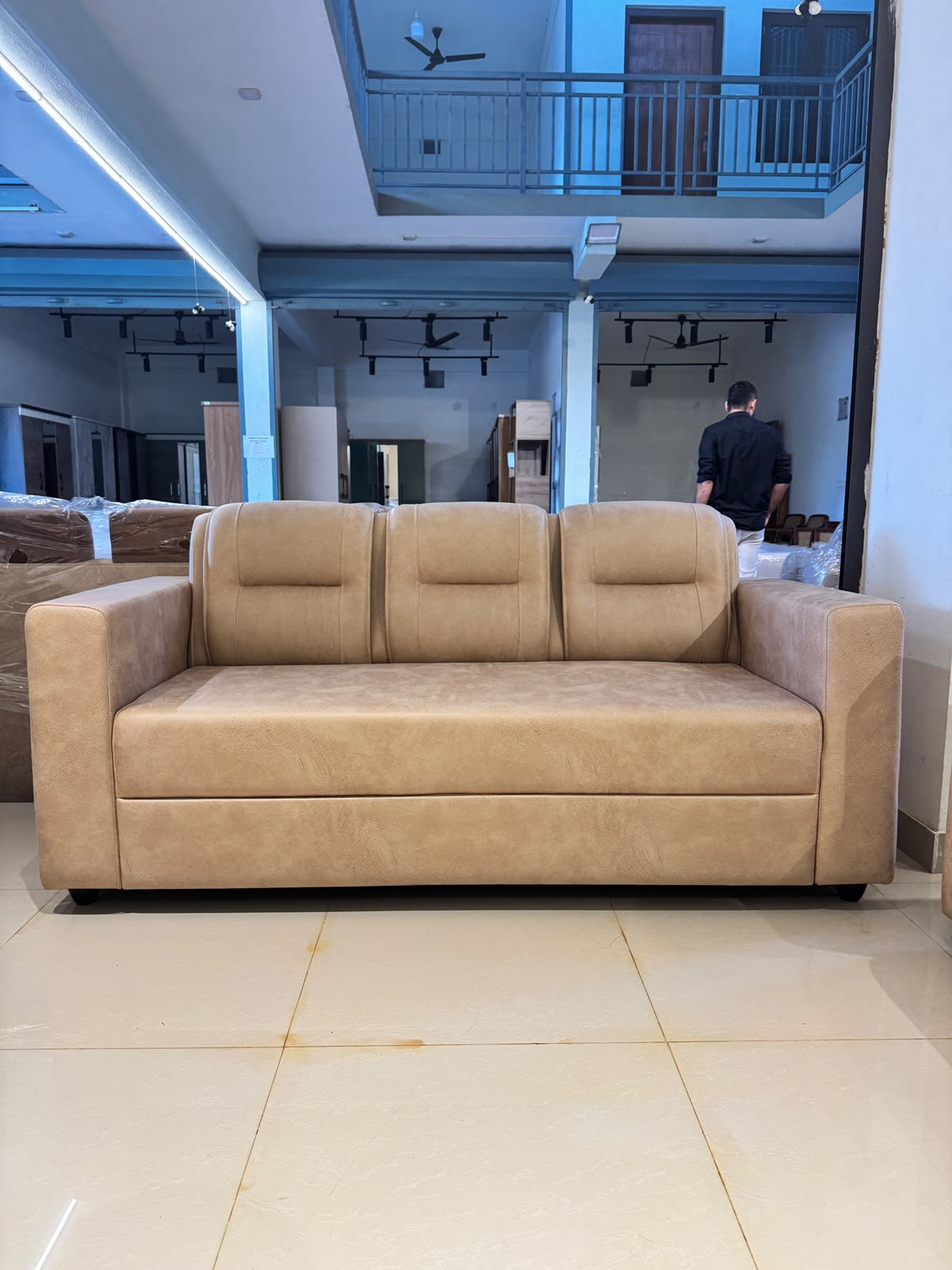 ARVO SINGLE SOFA | ACACIA WOOD & SUEDE FABRIC UPHOLSTERY
