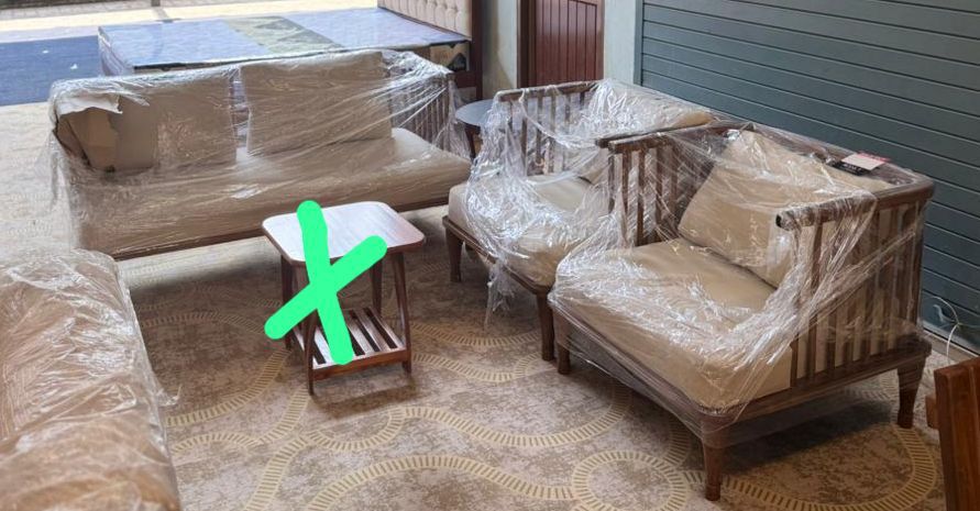 Classy New Edition 3+1+1 Sofa Set | Teak Wood & Fabric | Off White
