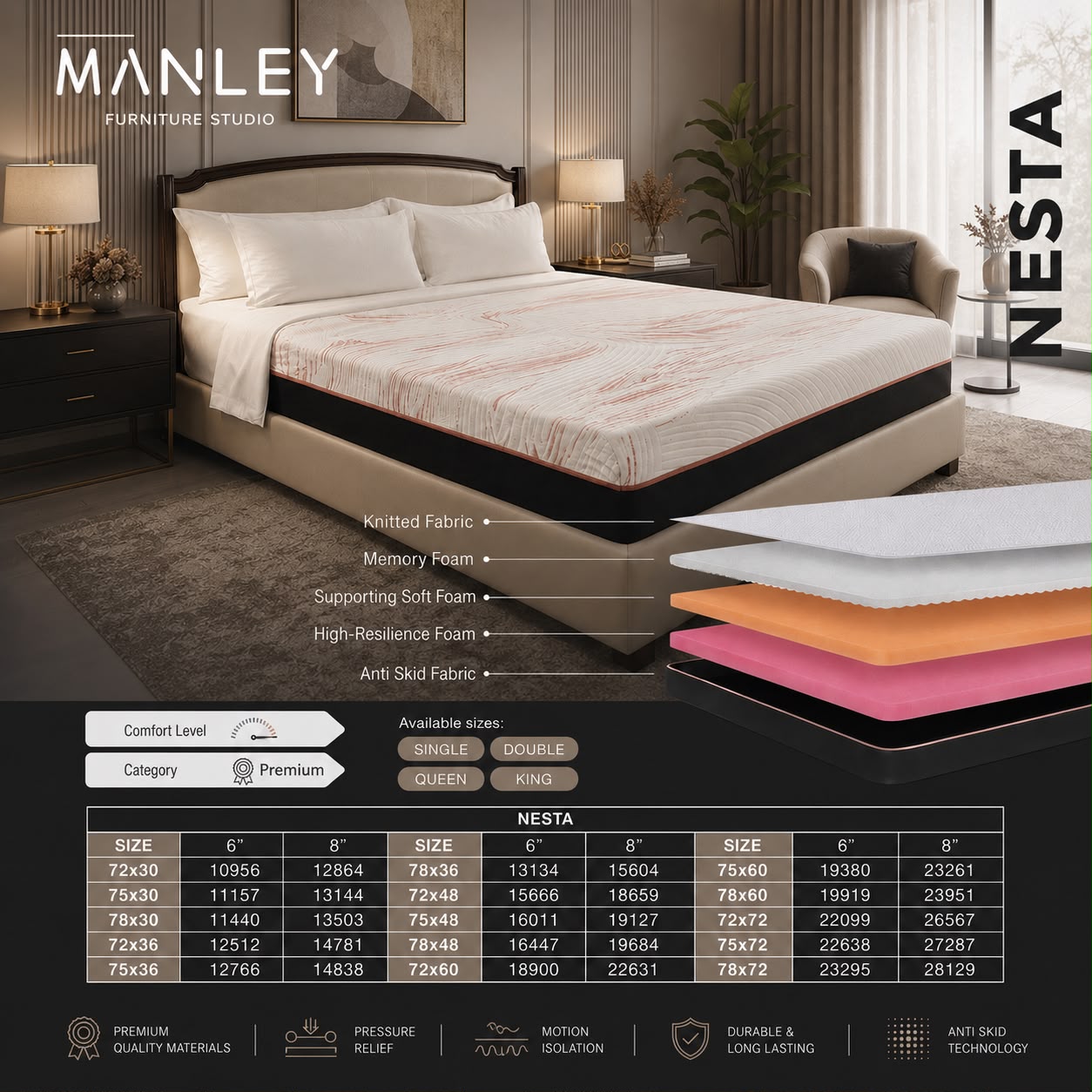 NESTA MANLEY MEMORY SUPER SOFT  ROLLING MATRESS