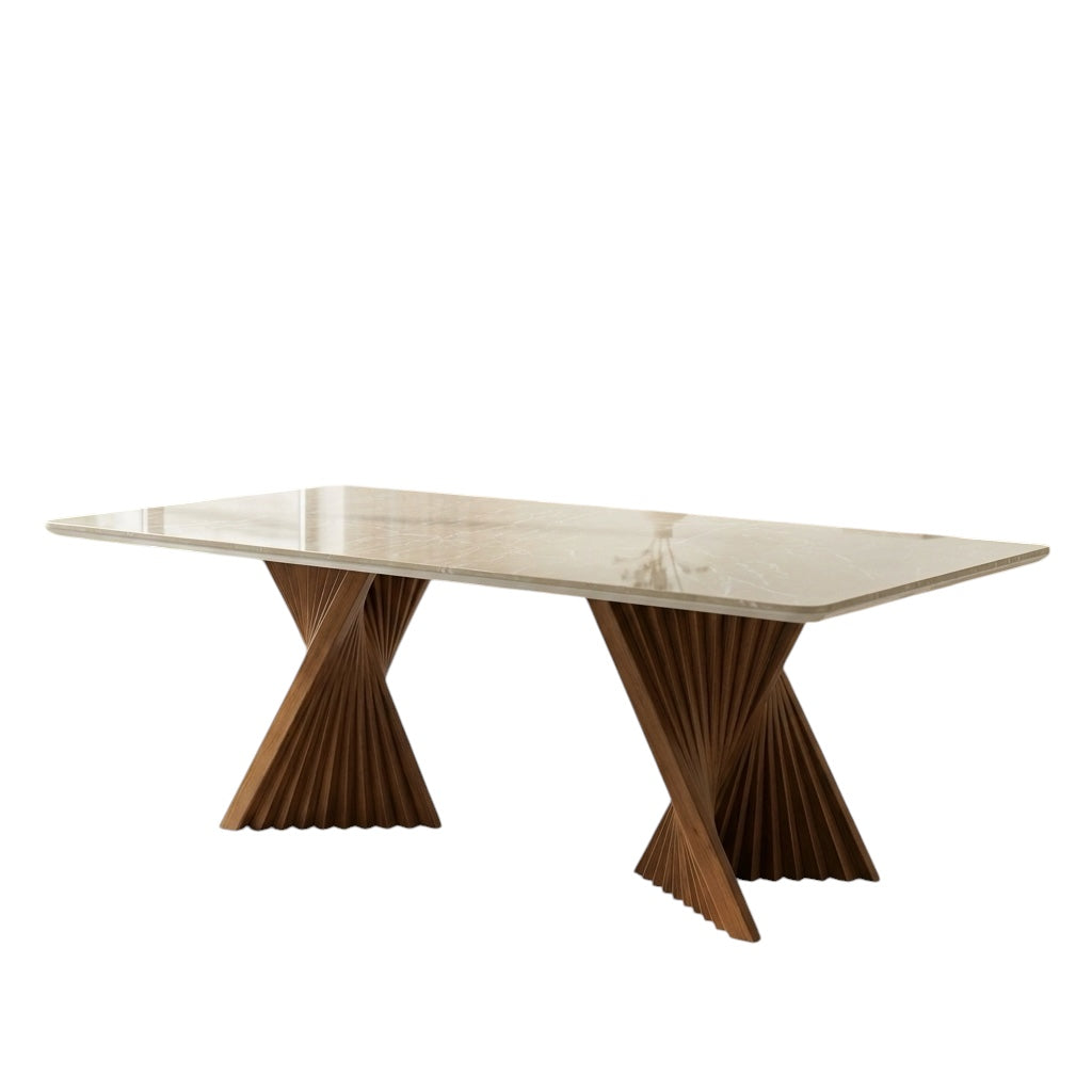 KING JONG 6-SEATER DINING SET | MAHOGANY & WHITE CERAMIC TOP | 6×3.5 FT
