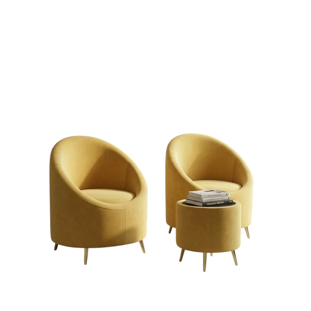 EGG ARM CHAIR SET | VELVET FABRIC & ACACIA WOOD | 1+1 WITH TEAPOY