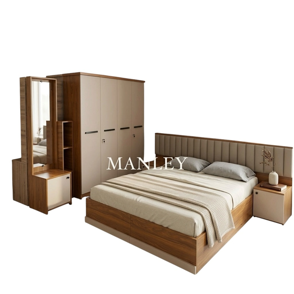 VANS NEW 4-DOOR QUEEN SIZE BEDROOM SET | PARTICLE BOARD | CREAM