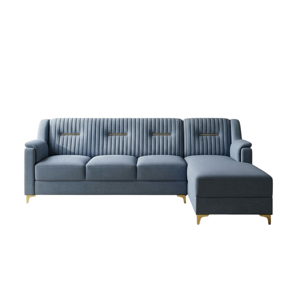 MANLEY SIGNATURE LAUNCHER SOFA | SUEDE FABRIC & ACACIA WOOD FRAME | LIGHT BLUE
