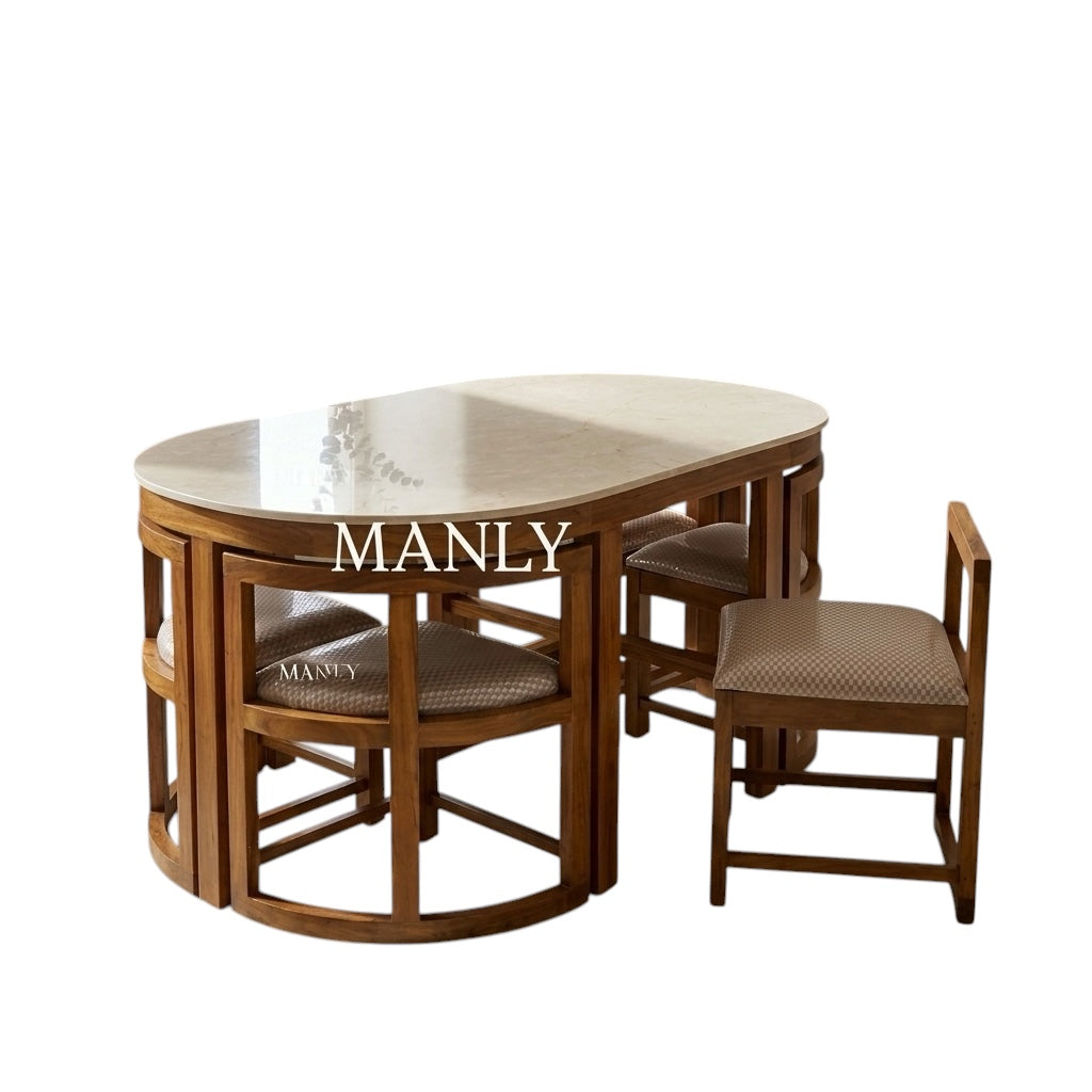 OVAL 6-SEATER DINING SET | ACACIA WOOD & CERAMIC TOP | 6×3.5 FT