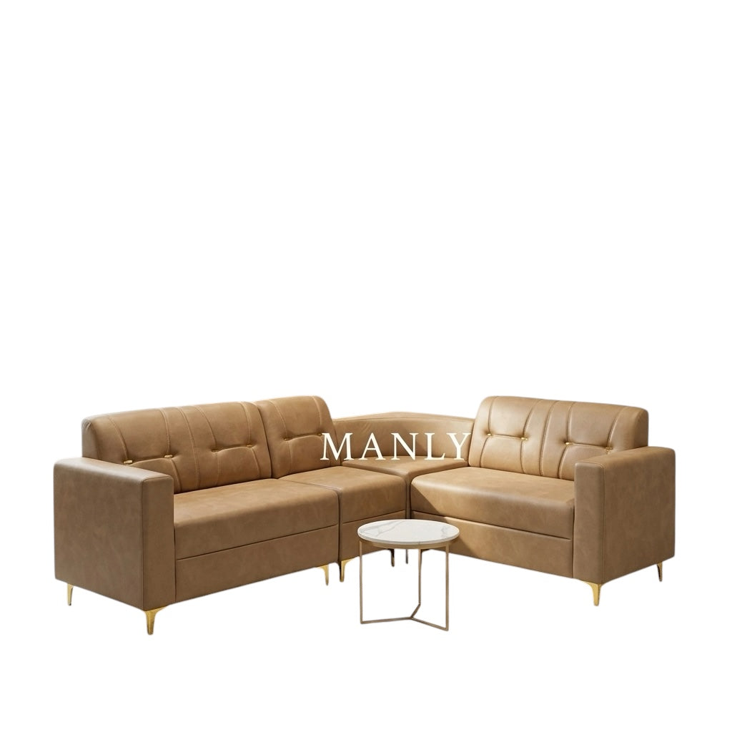 TITAN NEW CORNER SOFA SET | SUEDE FABRIC & ACACIA WOOD | DARK BEIGE