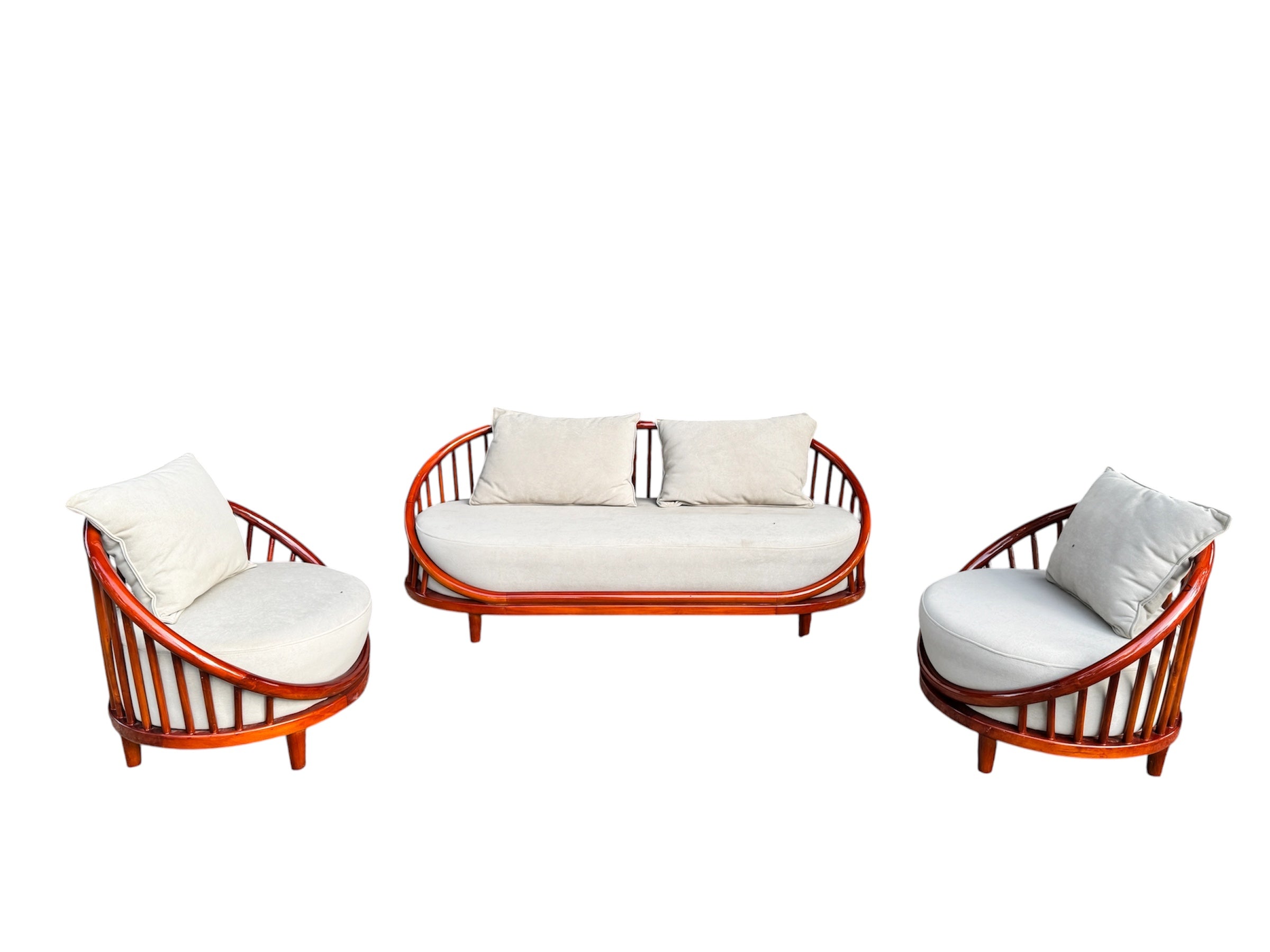 POSH 2+1+1 SOFA SET | SUEDE FABRIC & MAHOGANY FRAME | GREY