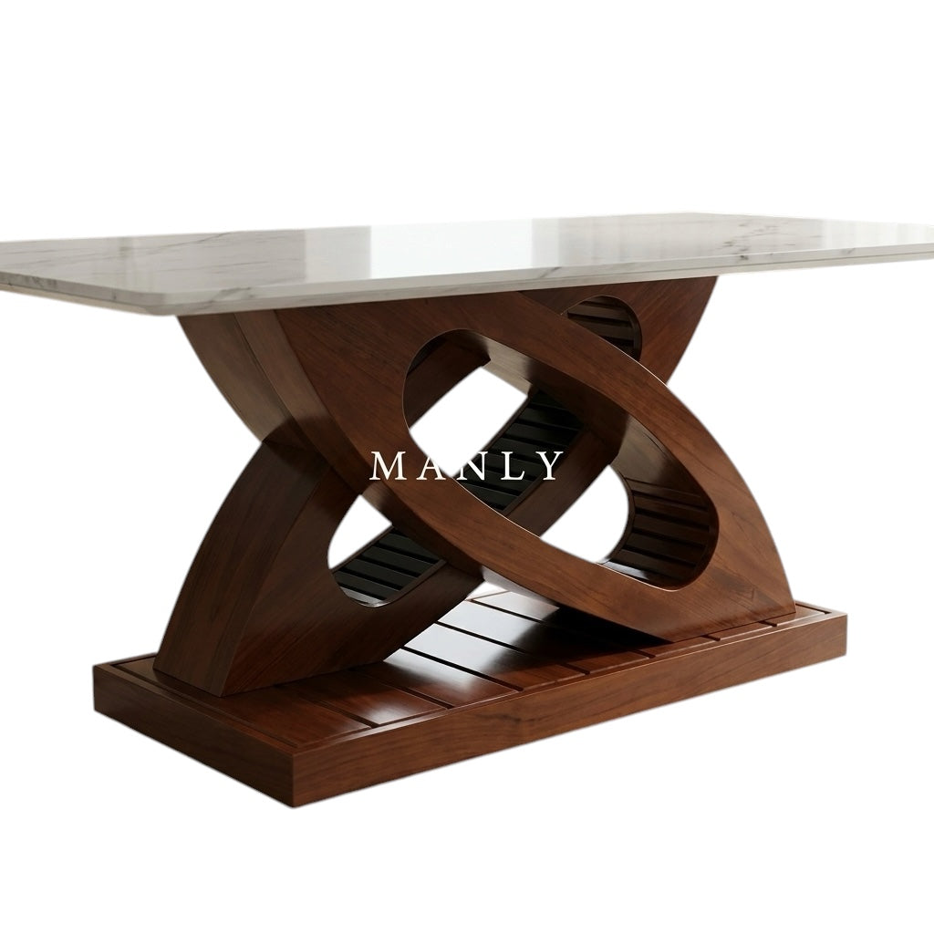BUTTERFLY 6-SEATER DINING TABLE | MAHOGANY & WHITE CERAMIC TOP | 6×3.5 FT