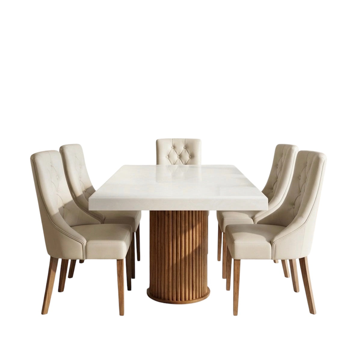 PILLER 6 CHAIR 6X3.5 ONYX TOP  - ACACIA WOOD  DINING SET |