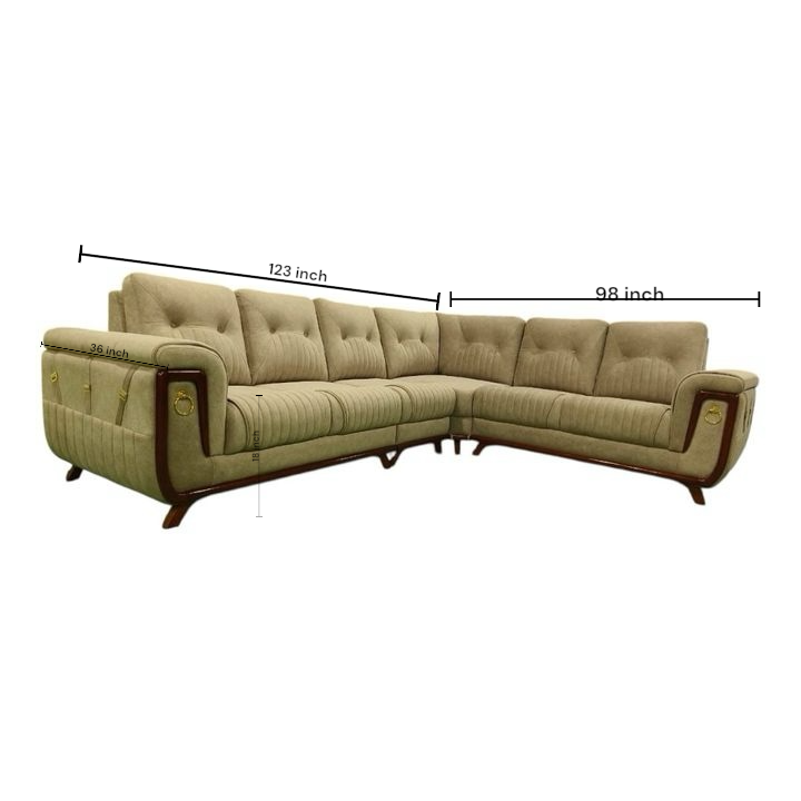RING CORNER SOFA SET | SUEDE FABRIC & MAHOGANY FRAME | CREAM