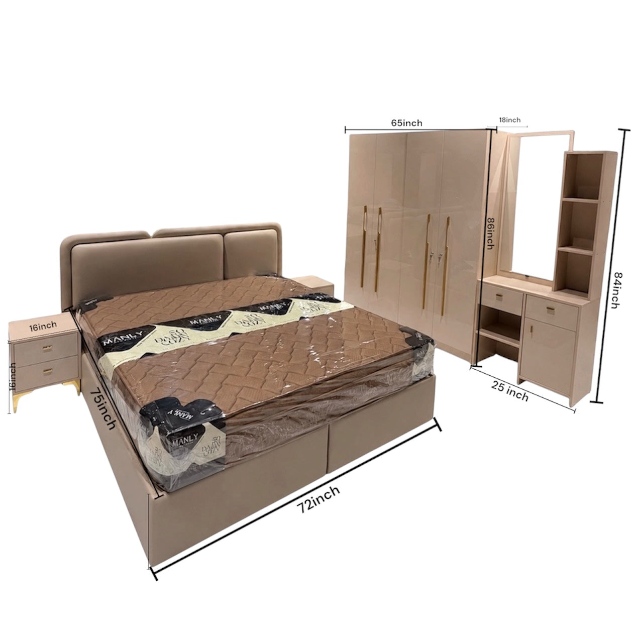 LUXEM IVORY 4 DOOR  KING SIZE BEDROOMSET –   UV BOARD -COLOUR IVORY