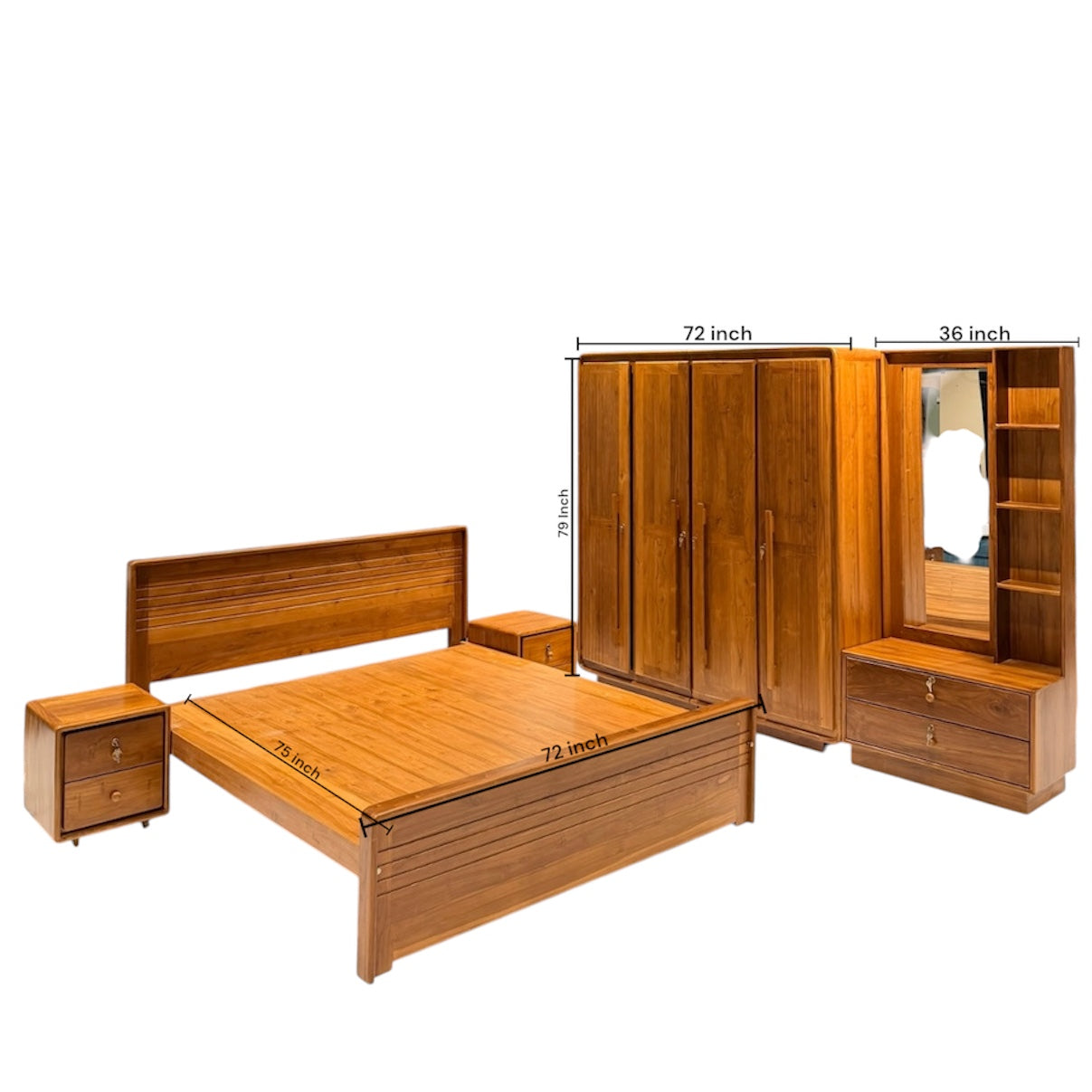 LINER PREMIUM 4-DOOR KING SIZE BEDROOM SET | SOLID TEAK WOOD