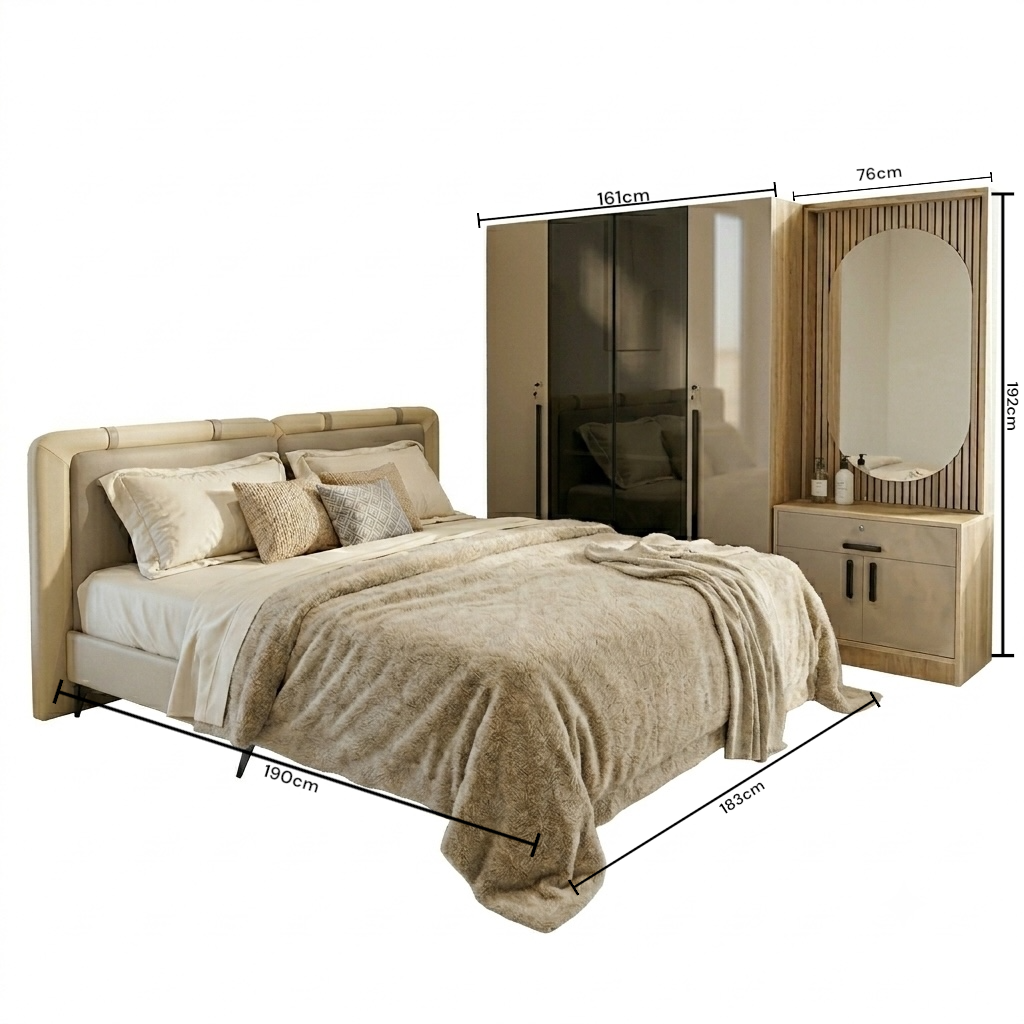 MOZART 4 DOOR KING SIZE BEDROOMSET- COLOUR GREY-PARTICLE BOARD AND UV BOARD DOORS