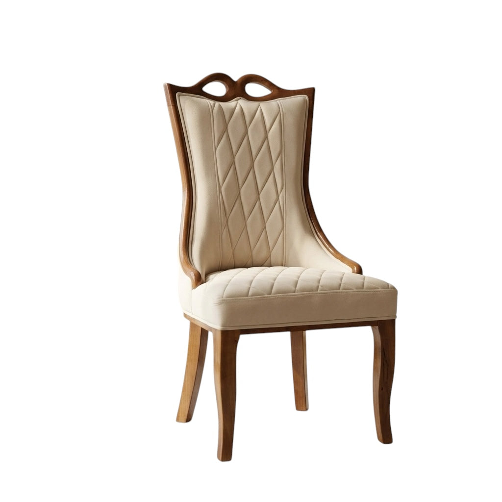 EYE DINING CHAIR | MAHOGANY WOOD & FABRIC | BEIGE