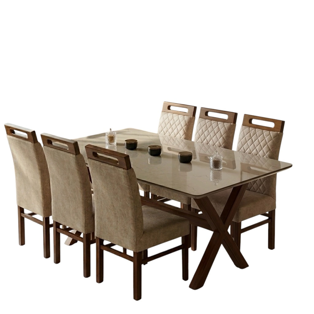 MISTIC 6-SEATER DINING SET | MAHOGANY TABLE & ACACIA CHAIRS | CERAMIC TOP | 6×3.5 FT