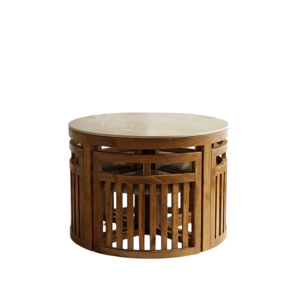 TUD 4-SEATER DINING SET | ACACIA WOOD & CERAMIC TOP | 3×3 FT