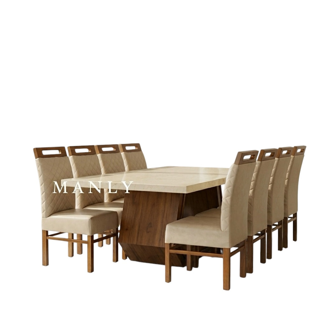 KLASH 8-SEATER DINING SET | MAHOGANY TABLE & ACACIA CHAIRS | CERAMIC TOP | 7×3.5 FT